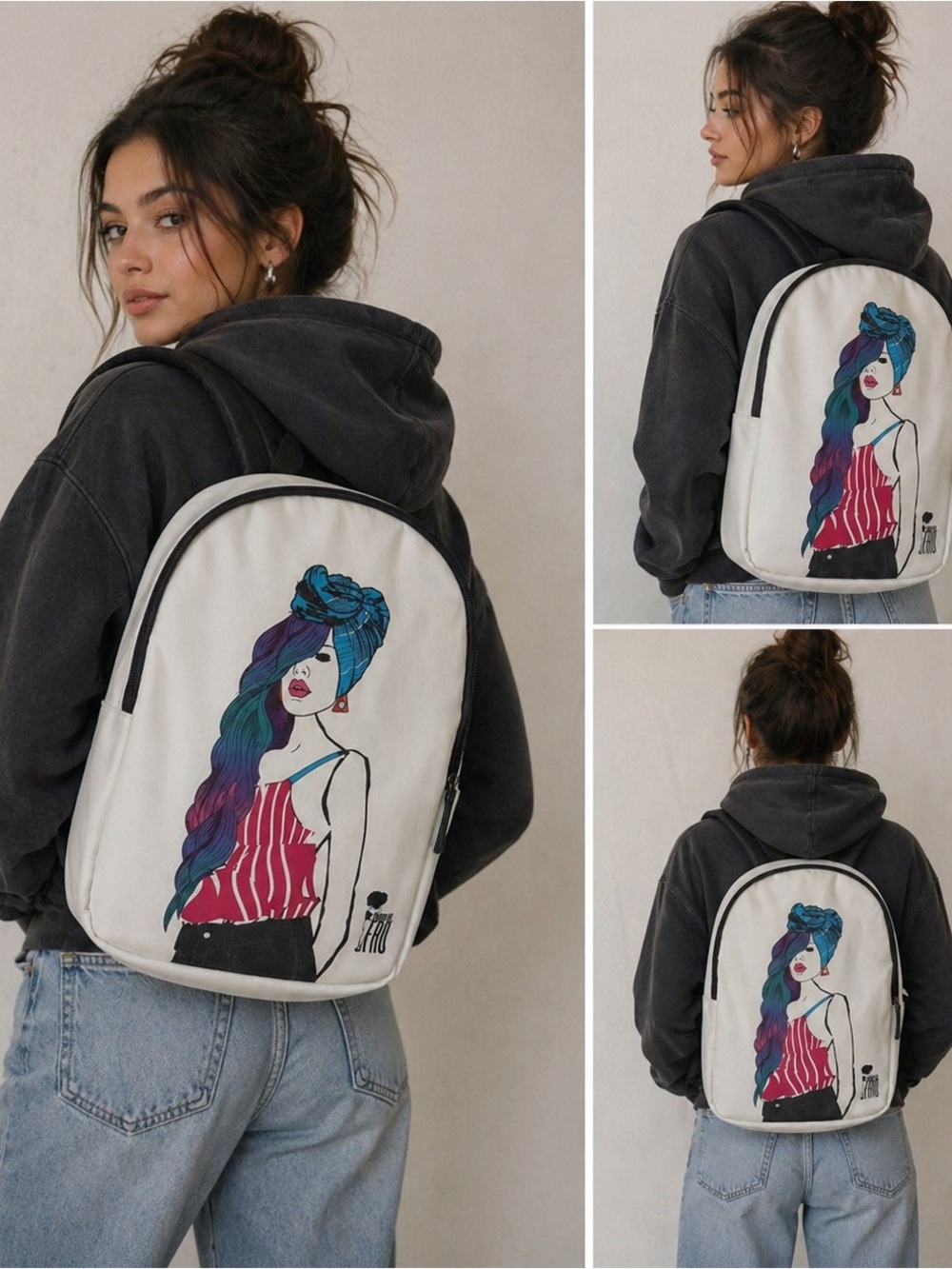 Stylish White Backpack with Artistic Design